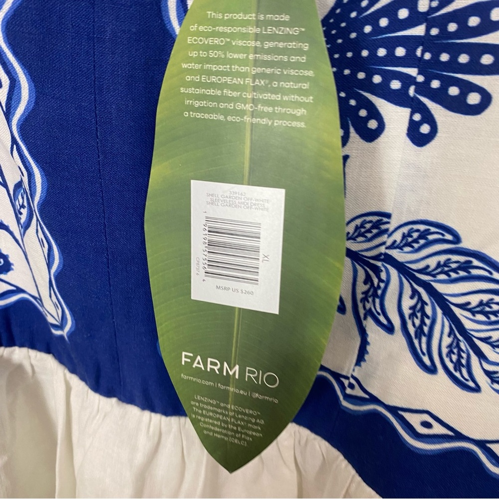 FARM Rio Shell Garden Off White Sleeveless Midi Dress White Blue Floral Linen XL - Picture 4 of 7